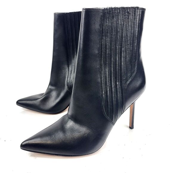 Veronica Beard Lisa Boots Stiletto Mid Heel Black Leather Pull on 9.5 M - Picture 1 of 12